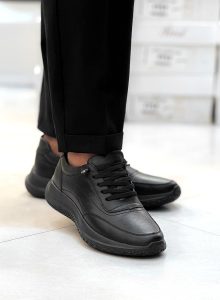 کفش مردانه چرم طبیعی برند M.TWO مشکی مدل پاپن