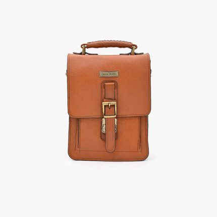 کیف دوشی مردانه چرم طبیعی برند چنار مدل قفل ناخنی عسلی