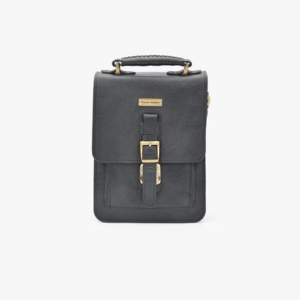 کیف دوشی مردانه چرم طبیعی برند چنار مدل قفل ناخنی مشکی