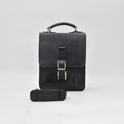 کیف دوشی مردانه چرم طبیعی برند چنار مدل قفلی مشکی