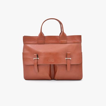 کیف اداری تمام چرم طبیعی برند چنار مدل دو جیب عسلی